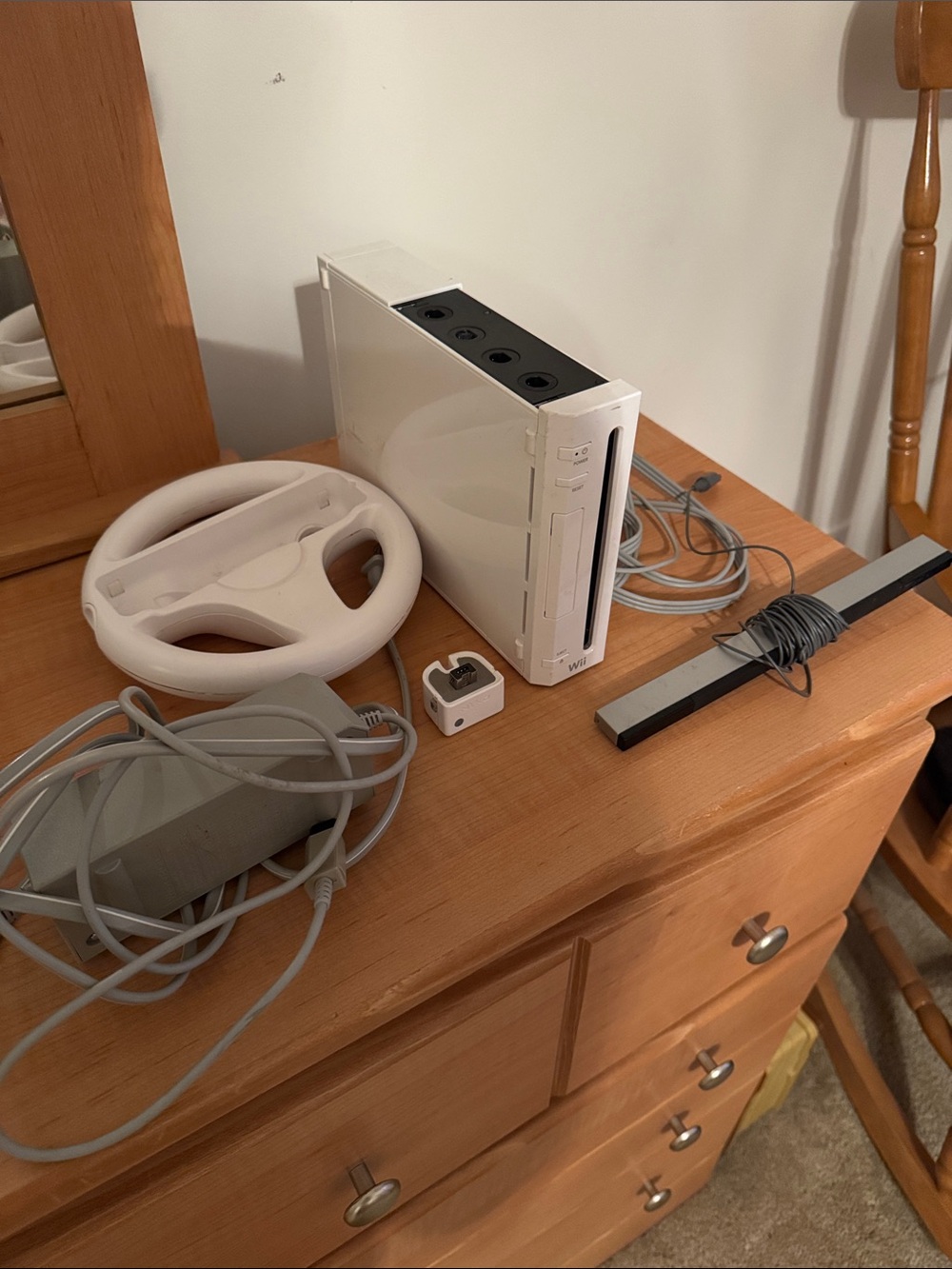 Nintendo White Wii Console Bundle with Steering Wheel and Sensor Bar